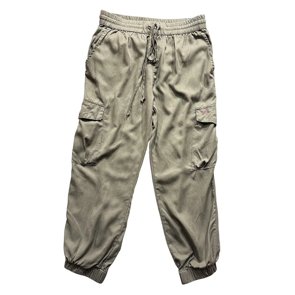 Blue Velvet Cargo Jogger Pants Women Large Olive Green Elastic Waist Drawstring